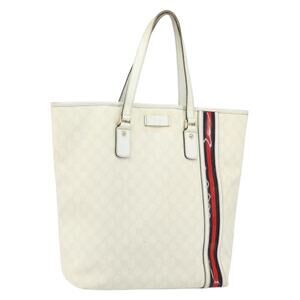 GUCCI GG Supreme Tote Bag PVC Leather White Gold 152630 Auth bs31729